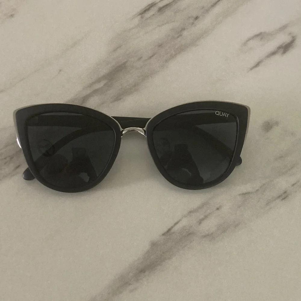 Quay Australia Black Cat Eye Sunglasses with Silver Bridge
